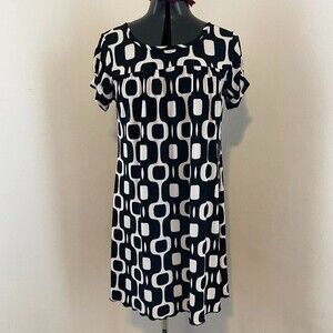 V1 Couture Geometric Short Sleeve Scoop Neck Womens Dress Size M